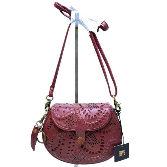 Frye Vivian Crossbody Flap Snap Close Cutout & Stitch Design Purse Red - Picture 1 of 7
